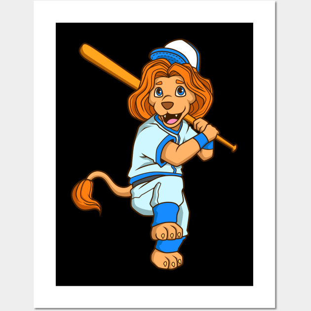 Cartoon lion playing baseball Wall Art by Modern Medieval Design